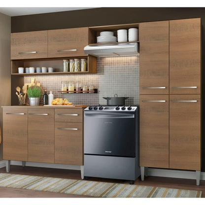 Madesa Full Modular Kitchen Complete Set with Cabinets Ample Storage 229 Cm Wide with Multiple Compartments, 4 Cabinets, 2 Pull-Out Drawers, Wall Hang - Brown 