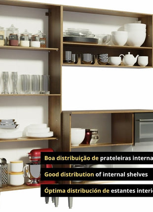 Madesa Full Modular Kitchen Complete Set with Cabinets Ample Storage 229 Cm Wide with Multiple Compartments, 4 Cabinets, 2 Pull-Out Drawers, Wall Hang - Brown 