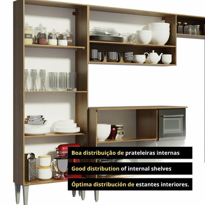 Madesa Full Modular Kitchen Complete Set with Cabinets Ample Storage 229 Cm Wide with Multiple Compartments, 4 Cabinets, 2 Pull-Out Drawers, Wall Hang - Brown 