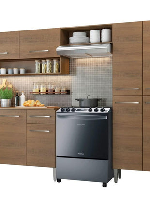 Madesa Full Modular Kitchen Complete Set with Cabinets Ample Storage 229 Cm Wide with Multiple Compartments, 4 Cabinets, 2 Pull-Out Drawers, Wall Hang - Brown 