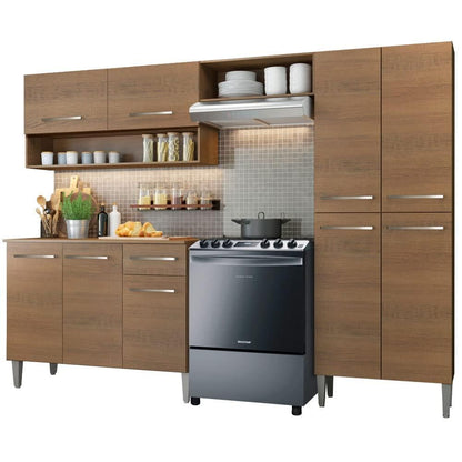 Madesa Full Modular Kitchen Complete Set with Cabinets Ample Storage 229 Cm Wide with Multiple Compartments, 4 Cabinets, 2 Pull-Out Drawers, Wall Hang - Brown 
