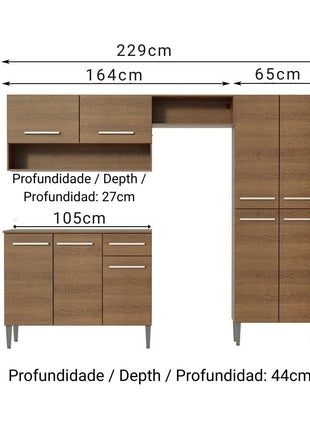 Madesa Full Modular Kitchen Complete Set with Cabinets Ample Storage 229 Cm Wide with Multiple Compartments, 4 Cabinets, 2 Pull-Out Drawers, Wall Hang - Brown 