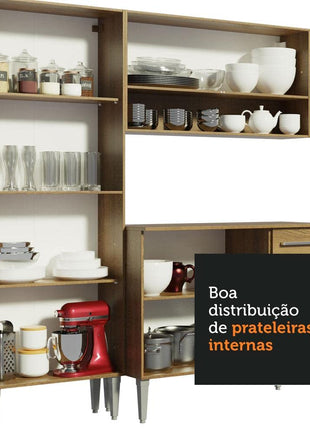 Madesa Full Modular Kitchen Complete Set with Cabinets Ample Storage 229 Cm Wide with Multiple Compartments, 4 Cabinets, 2 Pull-Out Drawers, Wall Hang - Brown, Wood 