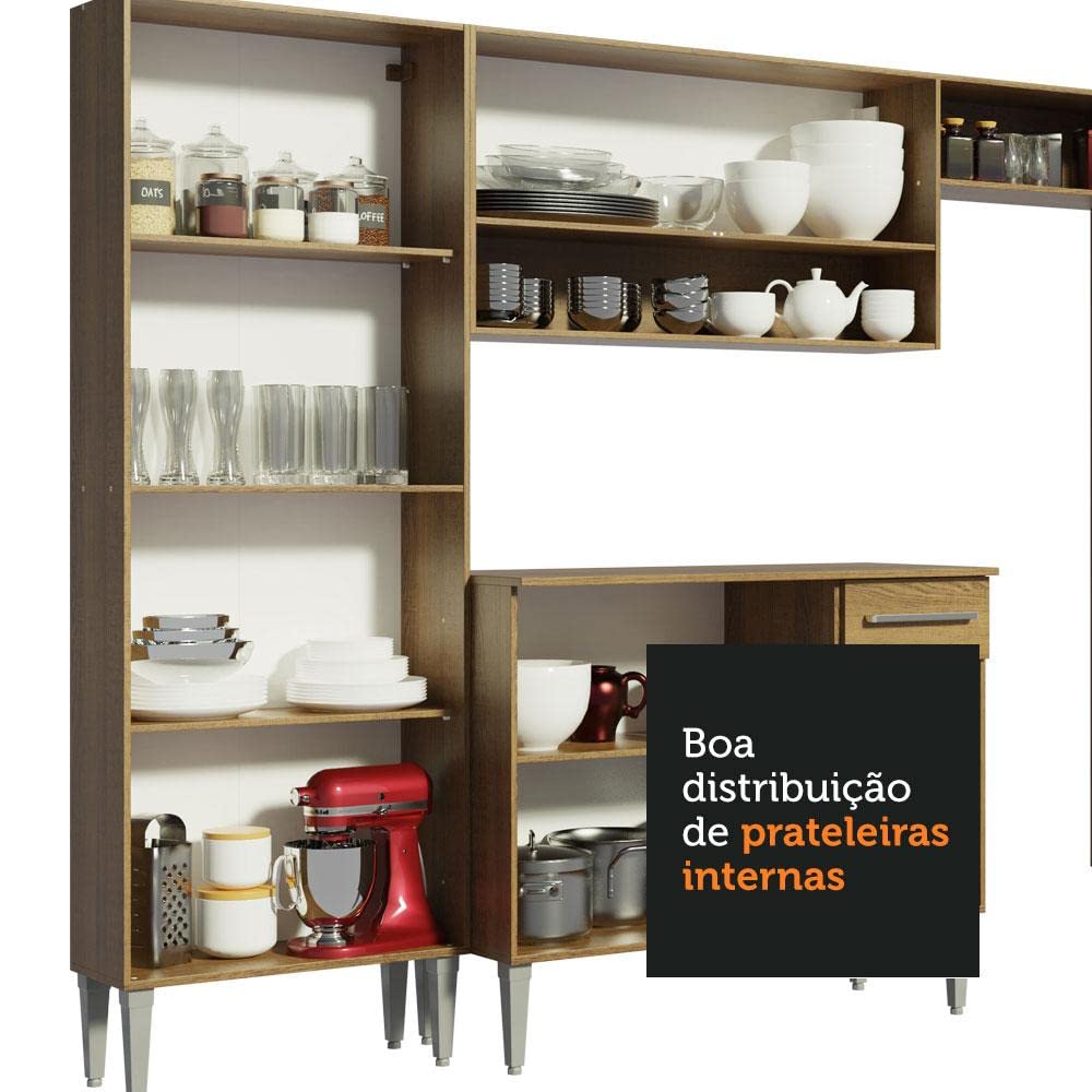Madesa Full Modular Kitchen Complete Set with Cabinets Ample Storage 229 Cm Wide with Multiple Compartments, 4 Cabinets, 2 Pull-Out Drawers, Wall Hang - Brown, Wood 