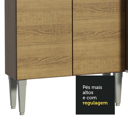 Madesa Full Modular Kitchen Complete Set with Cabinets Ample Storage 229 Cm Wide with Multiple Compartments, 4 Cabinets, 2 Pull-Out Drawers, Wall Hang - Brown, Wood 