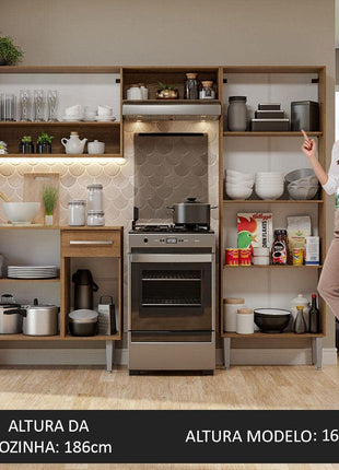 Madesa Full Modular Kitchen Complete Set with Cabinets Ample Storage 229 Cm Wide with Multiple Compartments, 4 Cabinets, 2 Pull-Out Drawers, Wall Hang - Brown, Wood 