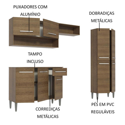 Madesa Full Modular Kitchen Complete Set with Cabinets Ample Storage 229 Cm Wide with Multiple Compartments, 4 Cabinets, 2 Pull-Out Drawers, Wall Hang - Brown, Wood 