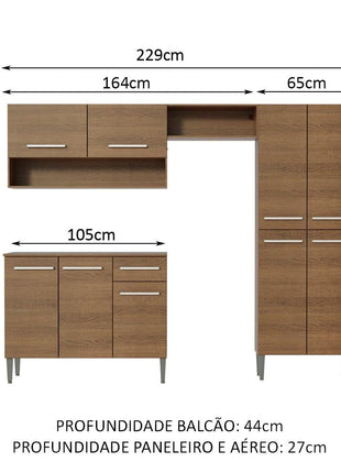 Madesa Full Modular Kitchen Complete Set with Cabinets Ample Storage 229 Cm Wide with Multiple Compartments, 4 Cabinets, 2 Pull-Out Drawers, Wall Hang - Brown, Wood 