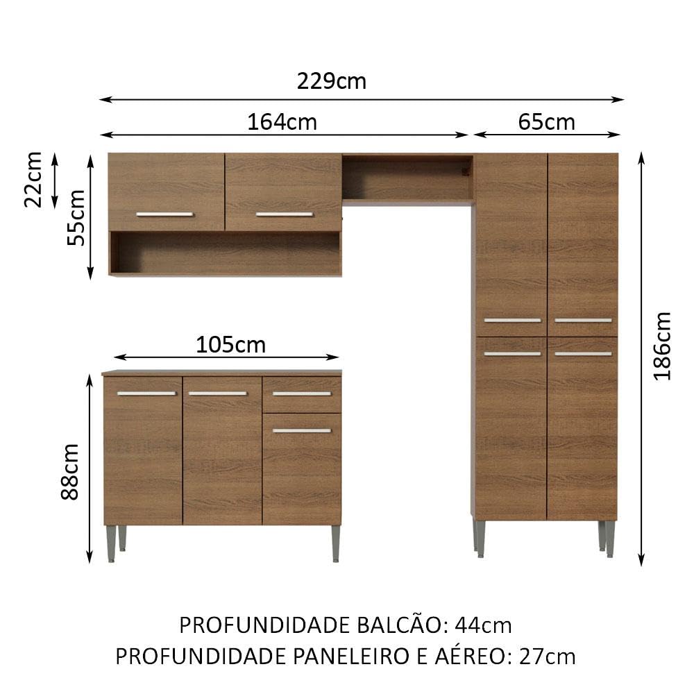 Madesa Full Modular Kitchen Complete Set with Cabinets Ample Storage 229 Cm Wide with Multiple Compartments, 4 Cabinets, 2 Pull-Out Drawers, Wall Hang - Brown, Wood 