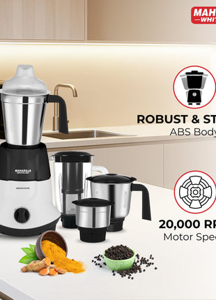 Maharaja Whiteline Odacio Elite Mixer Grinder With 4 Jars | 750 Watt | 20,000 RMP Motor | Stainless Steel Blade | 2 Years Warranty | Black & White 