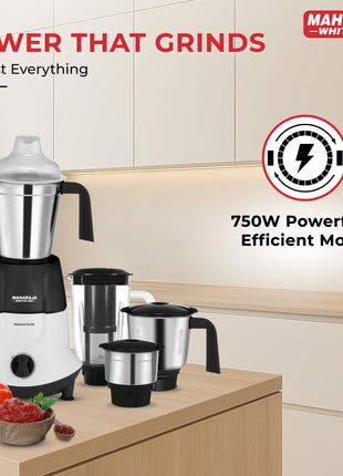 Maharaja Whiteline Odacio Elite Mixer Grinder With 4 Jars | 750 Watt | 20,000 RMP Motor | Stainless Steel Blade | 2 Years Warranty | Black & White 