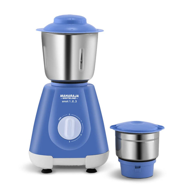Maharaja Whiteline Smart Mixer Grinder | 500-watt | 20000 RPM Motor Speed | Air Ventilation System | Stainless-Steel Jars & Blades | Unique Jar Flow Breakers | 2 Year Motor Warranty |Blue 