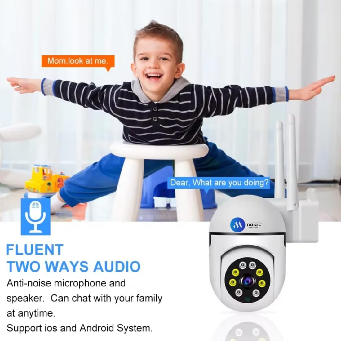 Maizic Smarthome Sricam Series 5 MP FHD 1440p Resolution, Full Color Night Vision, Two Way Audio, AI Human Detection, Motion Detection, PTZ Function, 360 Deg. CCTV Camera (Dual Lens) 