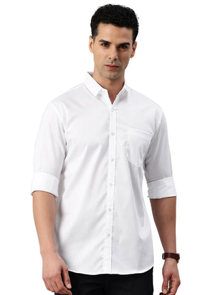 Majestic Man Pure Cotton Solid Slim Fit Casual Shirt for Men (Milky White, Medium) 