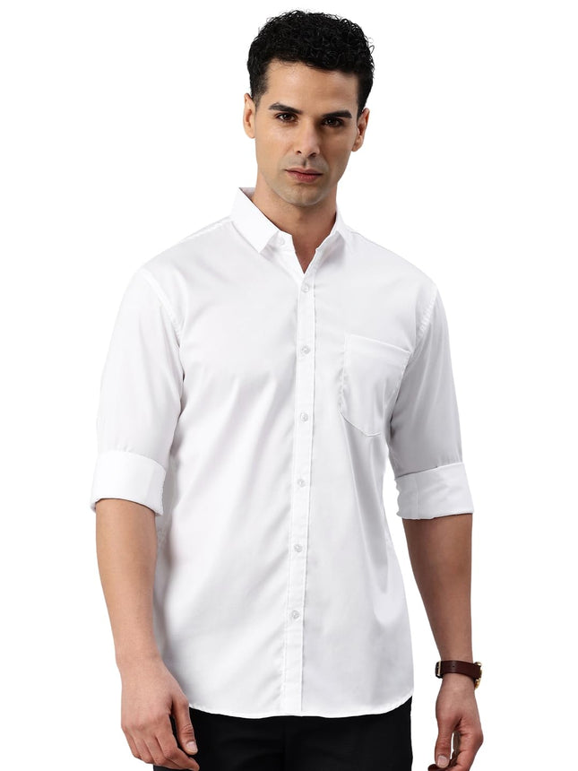 Majestic Man Pure Cotton Solid Slim Fit Casual Shirt for Men (Milky White, Medium) 