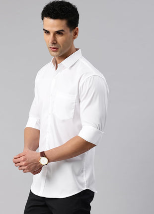 Majestic Man Pure Cotton Solid Slim Fit Casual Shirt for Men (Milky White, Medium) 