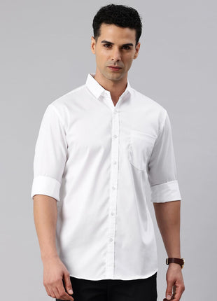 Majestic Man Pure Cotton Solid Slim Fit Casual Shirt for Men (Milky White, Medium) 