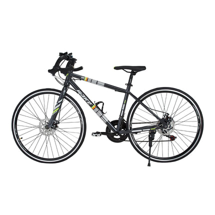 Make 700C Road Bike | 14-Speed Shimano Gear System | Dual Disc Brakes | Lightweight Alloy Rims | Durable 18-Inch Steel Frame | Unisex Bicycle for Sports & Fitness | Easy Assembly, Sleek Black Design 