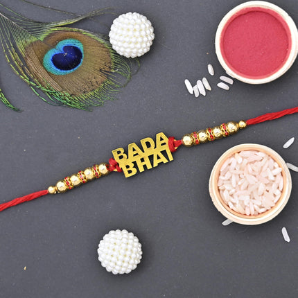 Makranaartandcraft Rakhi Gift Hamper for Brother - 2 Wooden Rakhi With 2 Ceramic Mugs & Roli-Chawal Packet (Variant 1), 325-330 Milliliter 