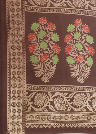 Marabout Mustard Foral Print Mysore Silk Saree 