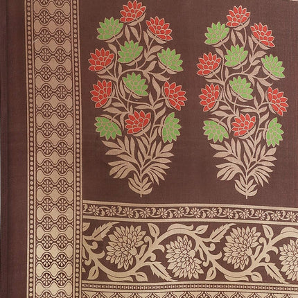 Marabout Mustard Foral Print Mysore Silk Saree 