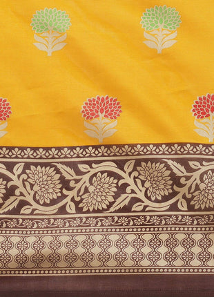 Marabout Mustard Foral Print Mysore Silk Saree 
