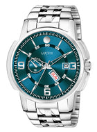 Matrix Black, Blue, White Dial, Day & Date Functioning, Stainless Steel Strap Analog Watch for Men & Women (Green) 