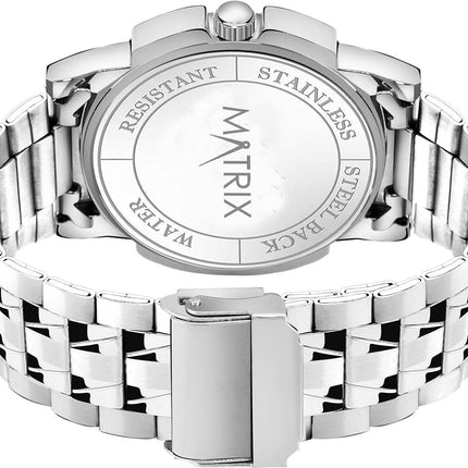 Matrix Black, Blue, White Dial, Day & Date Functioning, Stainless Steel Strap Analog Watch for Men & Women (Green) 