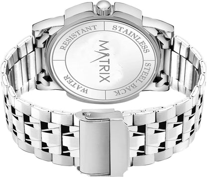 Matrix Black, Blue, White Dial, Day & Date Functioning, Stainless Steel Strap Analog Watch for Men & Women (Green) 