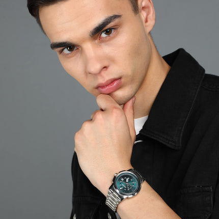 Matrix Black, Blue, White Dial, Day & Date Functioning, Stainless Steel Strap Analog Watch for Men & Women (Green) 