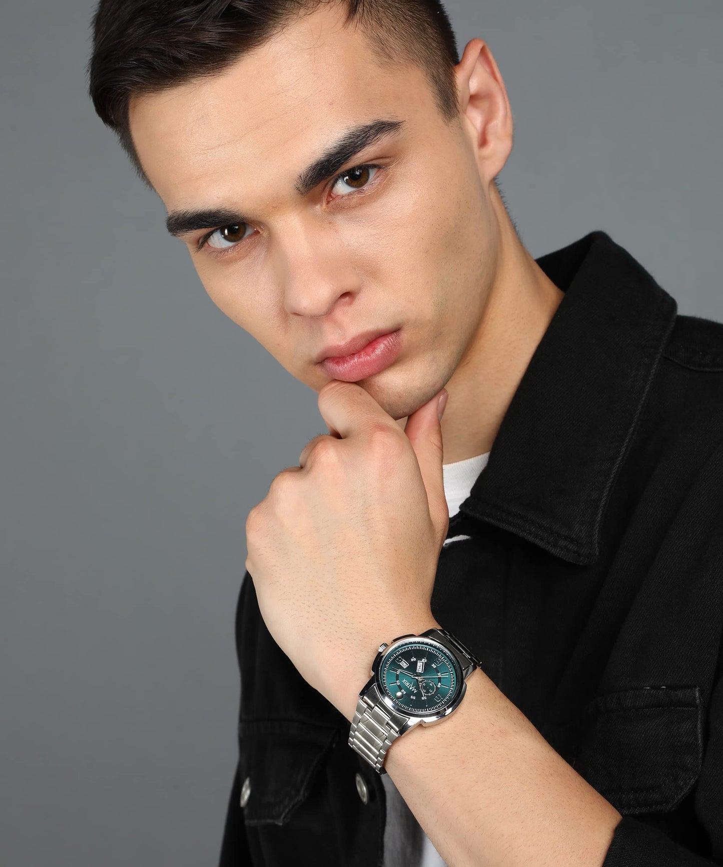 Matrix Black, Blue, White Dial, Day & Date Functioning, Stainless Steel Strap Analog Watch for Men & Women (Green) 