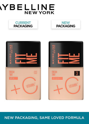 Maybelline New York Liquid Foundation, Lightweight Skin Tint With Spf 50 & Vitamin C, Natural Coverage, For Daily Use, Fit Me Fresh Tint, Shade 03, 30Ml 