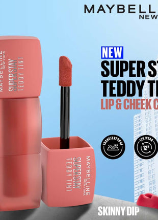 Maybelline New York Super Stay Teddy Tint - Lip and Cheek Color, Skinny Dip, 5ml | Teddy Soft Matte up to 12Hr | Multi Use | Comfortable Long wear formula |Buildable |Natural flushed look in one swipe 