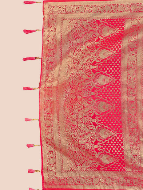 Mehrang Cotton Banarasi Silk Saree for Women With Unstitched Blouse Piece (Rani 2) 