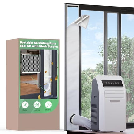 Memrita Sliding Door Seal Kit with Mesh Screen, Double Layer Seal Kit Insulate Heat and Reflect Sun Light, 10 x 76~92 Inches for Portable Air Conditioner Fit Both 5" and 5.9" Exhaust Hose 