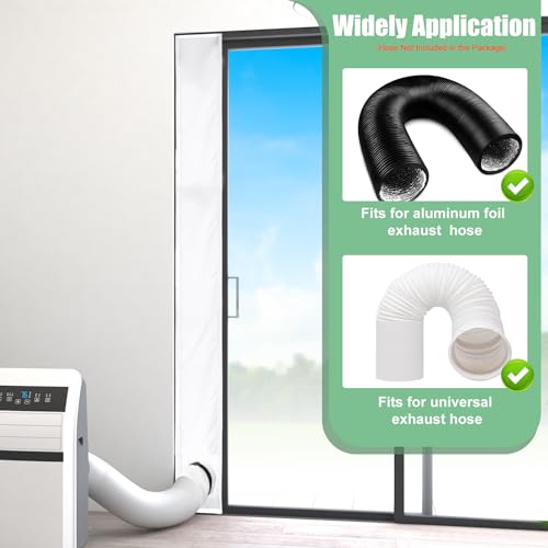 Memrita Sliding Door Seal Kit with Mesh Screen, Double Layer Seal Kit Insulate Heat and Reflect Sun Light, 10 x 76~92 Inches for Portable Air Conditioner Fit Both 5" and 5.9" Exhaust Hose 