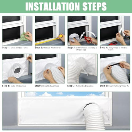 Memrita Sliding Door Seal Kit with Mesh Screen, Double Layer Seal Kit Insulate Heat and Reflect Sun Light, 10 x 76~92 Inches for Portable Air Conditioner Fit Both 5" and 5.9" Exhaust Hose 