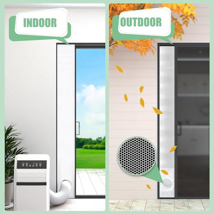 Memrita Sliding Door Seal Kit with Mesh Screen, Double Layer Seal Kit Insulate Heat and Reflect Sun Light, 10 x 76~92 Inches for Portable Air Conditioner Fit Both 5" and 5.9" Exhaust Hose 