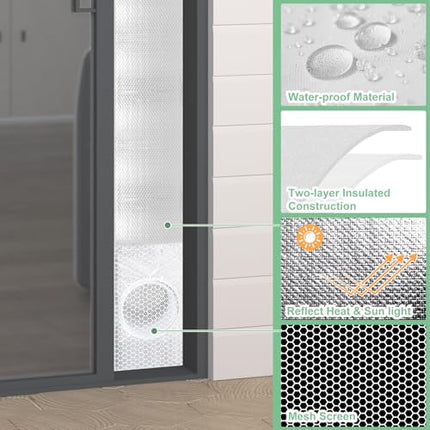 Memrita Sliding Door Seal Kit with Mesh Screen, Double Layer Seal Kit Insulate Heat and Reflect Sun Light, 10 x 76~92 Inches for Portable Air Conditioner Fit Both 5" and 5.9" Exhaust Hose 