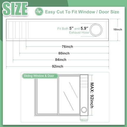 Memrita Sliding Door Seal Kit with Mesh Screen, Double Layer Seal Kit Insulate Heat and Reflect Sun Light, 10 x 76~92 Inches for Portable Air Conditioner Fit Both 5" and 5.9" Exhaust Hose 