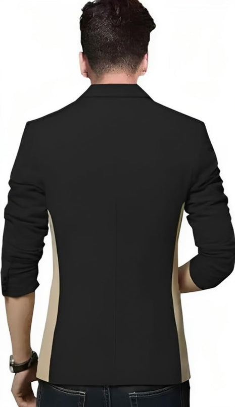 Men's Single Breasted Casual, Formal, Party, Wedding Blazer, Black and Beige (in, Numeric, 44, Sandel) 