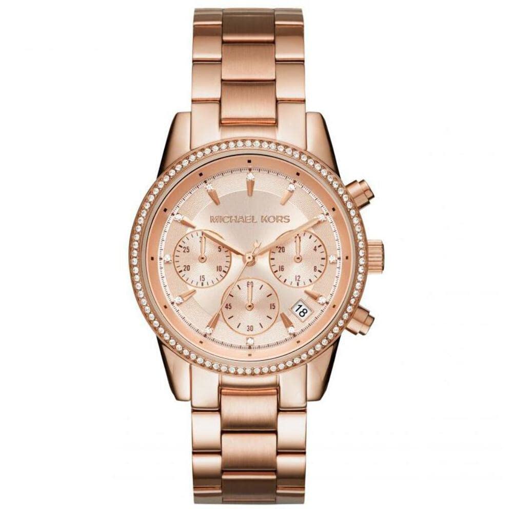 Michael Kors Stainless Steel Analog Gold Dial Women Watch-Mk6357, Rose Gold Band 