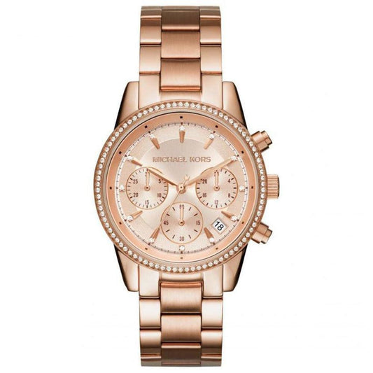 Michael Kors Stainless Steel Analog Gold Dial Women Watch-Mk6357, Rose Gold Band 