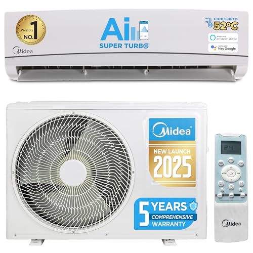 Midea 1 Ton 3 Star Smart Wi-Fi AI Gear Inverter Split AC (Copper, Convertible 4-in-1 Cooling,HD Filter with Auto Cleanser, SANTIS NEO DLX (Wi-Fi),MAI12SD3R35W0,White) 