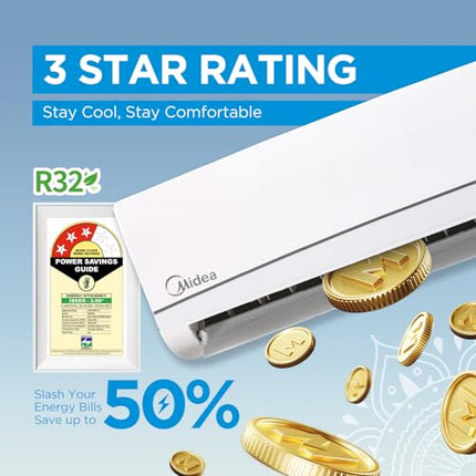 Midea 1 Ton 3 Star Smart Wi-Fi AI Gear Inverter Split AC (Copper, Convertible 4-in-1 Cooling,HD Filter with Auto Cleanser, SANTIS NEO DLX (Wi-Fi),MAI12SD3R35W0,White) 