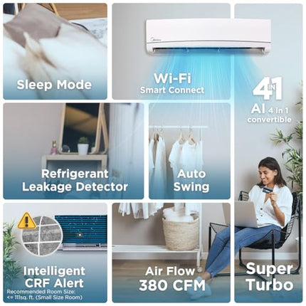 Midea 1 Ton 3 Star Smart Wi-Fi AI Gear Inverter Split AC (Copper, Convertible 4-in-1 Cooling,HD Filter with Auto Cleanser, SANTIS NEO DLX (Wi-Fi),MAI12SD3R35W0,White) 