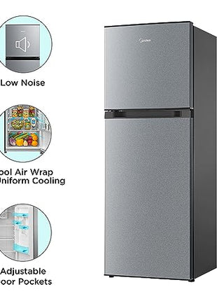 Midea 233 L 2 Star Frost Free Convertible, Real Inverter Double Door Refrigerator (MDRT359FGI50, Crystal Silver) 