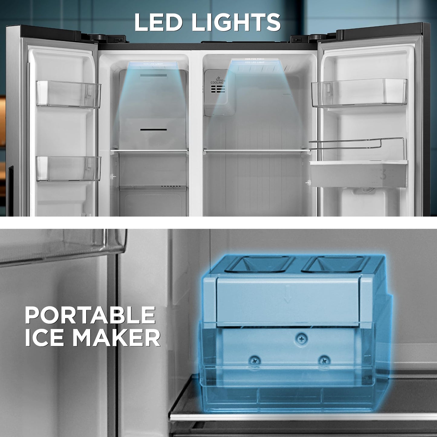 Midea 560 L Side By Side,Frost Free Refrigerator|Water Dispenser |Inverter Compressor (MDRS704FGF46 Bru Steel),Grey 