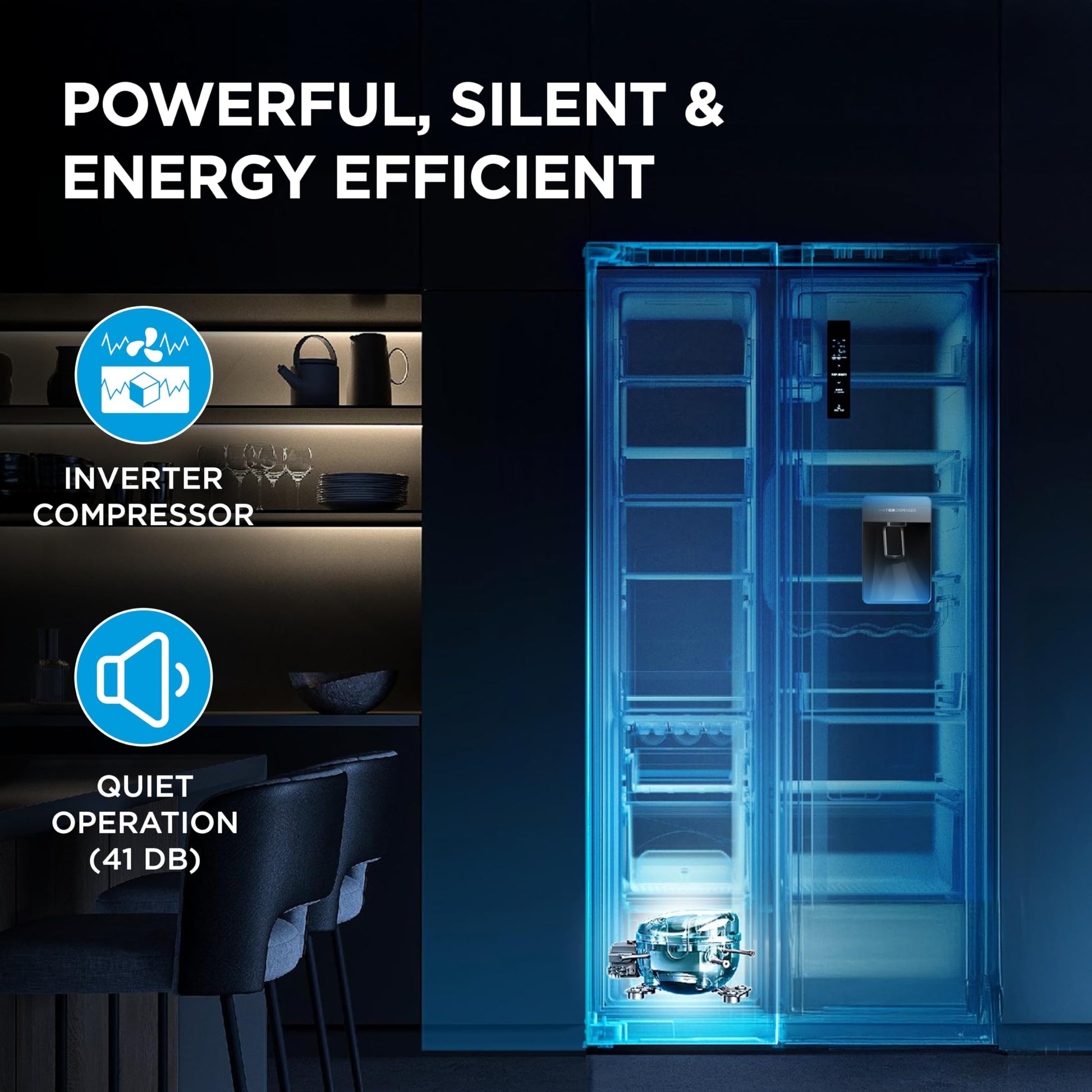 Midea 560 L Side By Side,Frost Free Refrigerator|Water Dispenser |Inverter Compressor (MDRS704FGF46 Bru Steel),Grey 