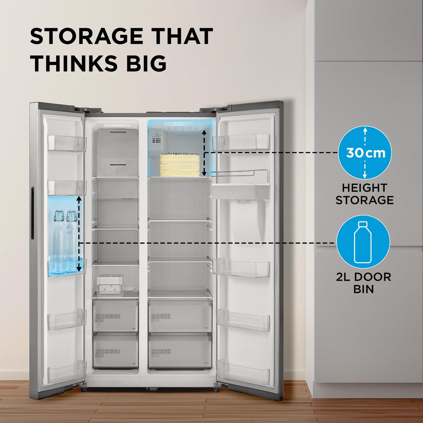 Midea 560 L Side By Side,Frost Free Refrigerator|Water Dispenser |Inverter Compressor (MDRS704FGF46 Bru Steel),Grey 